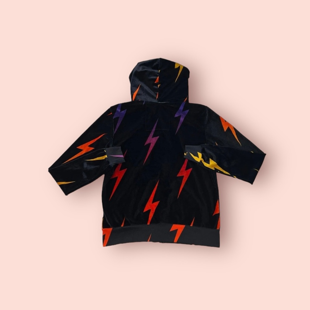Aviator Nation Velvet Velour Lightning Bolt Repeat Hoodie Full Zip Black XS - Picture 2 of 7